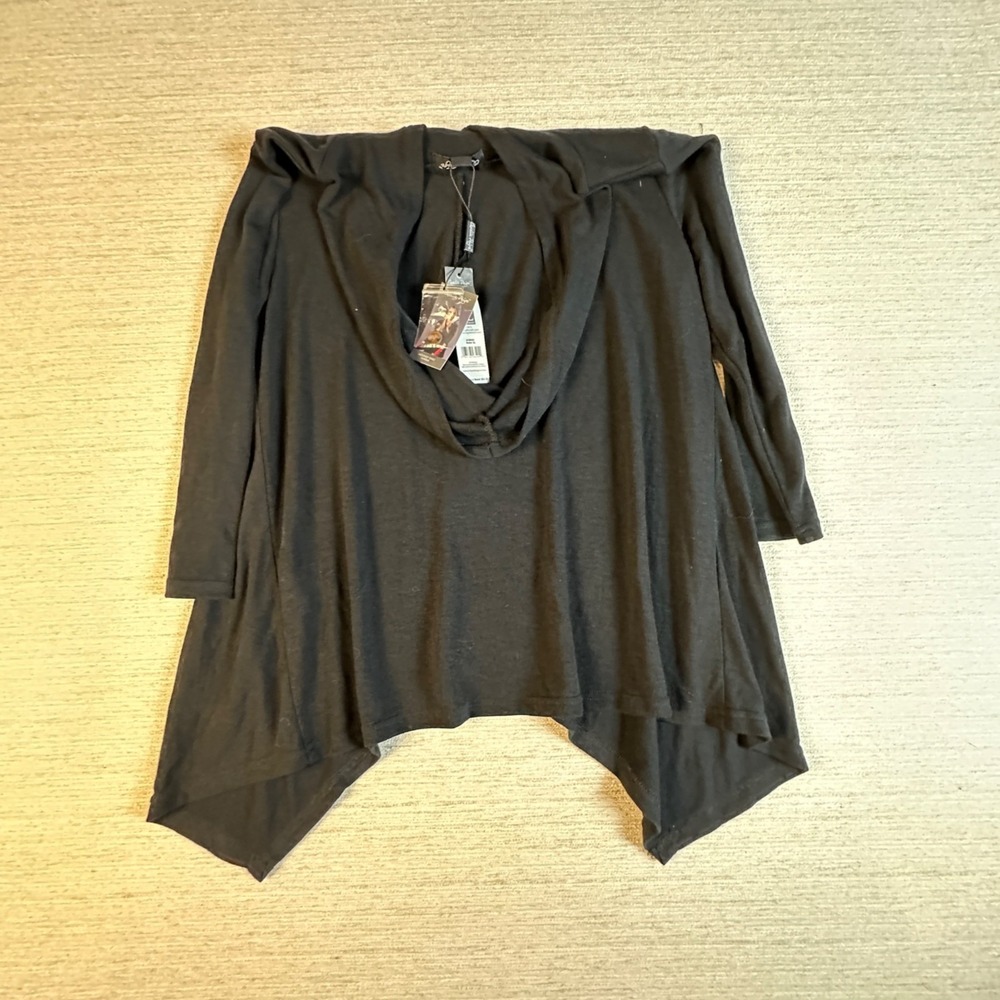 Charlie Paige S/M Black Hooded Tunic Button front Asymmetrical Whimsigoth Witchy - Picture 5 of 15
